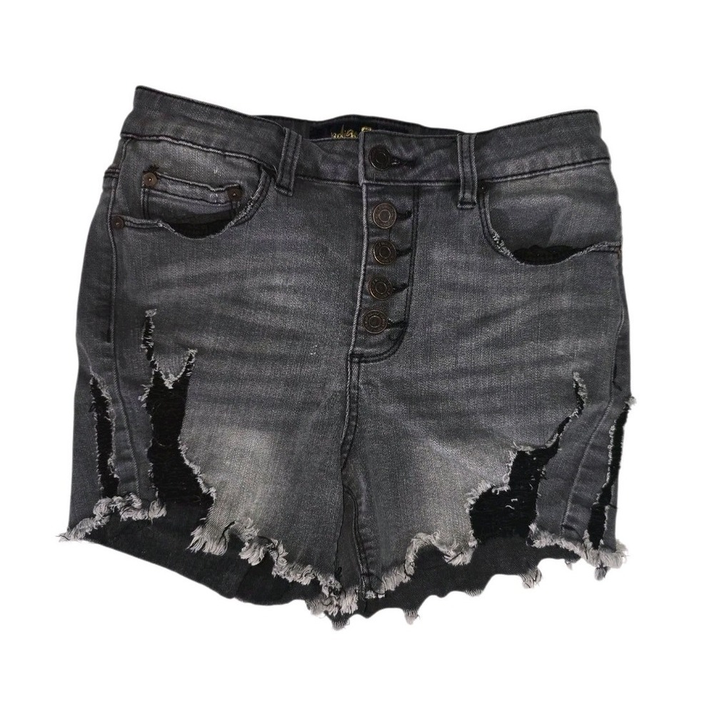 Indigo Rein Repreve Womens Jean Shorts Size 5 Black Cut Off Stretch Button Fly